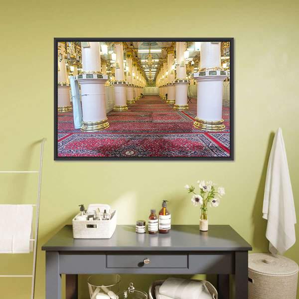 Masjid-E-Nabawi Inside Canvas Wall Art-1 Piece-Floating Frame-24" x 16"-Tiaracle