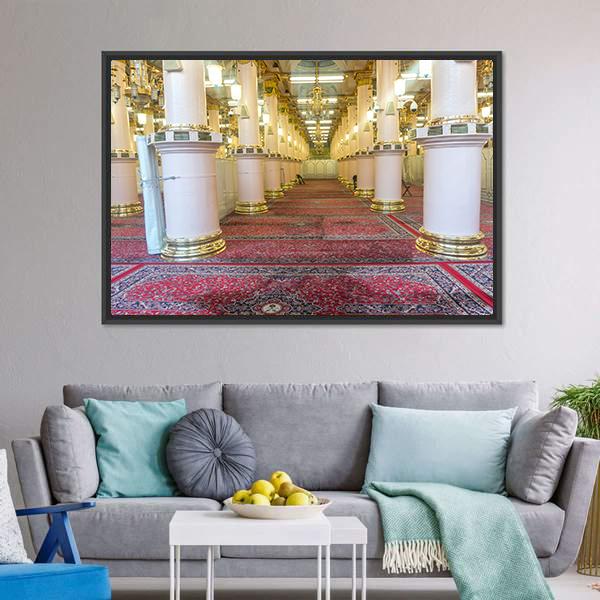 Masjid-E-Nabawi Inside Canvas Wall Art-3 Horizontal-Gallery Wrap-25" x 16"-Tiaracle