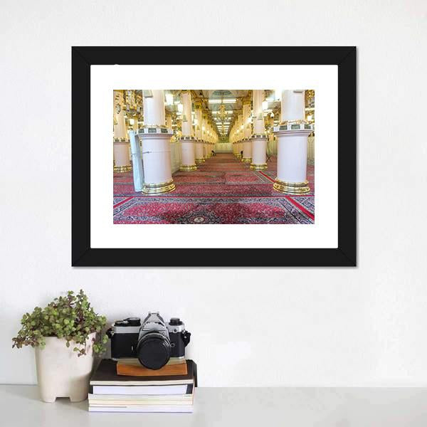 Masjid-E-Nabawi Inside Canvas Wall Art-1 Piece-Framed Print-20" x 16"-Tiaracle