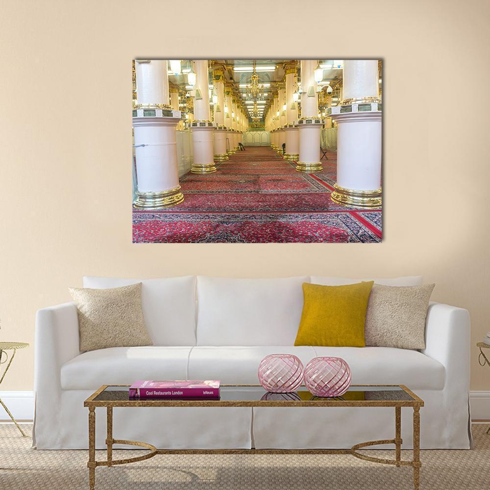 Masjid-E-Nabawi Inside Canvas Wall Art-1 Piece-Gallery Wrap-48" x 32"-Tiaracle