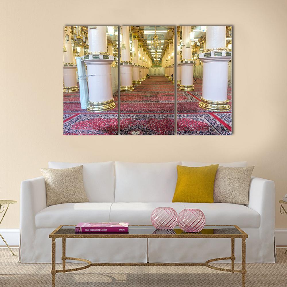 Masjid-E-Nabawi Inside Canvas Wall Art-3 Horizontal-Gallery Wrap-37" x 24"-Tiaracle