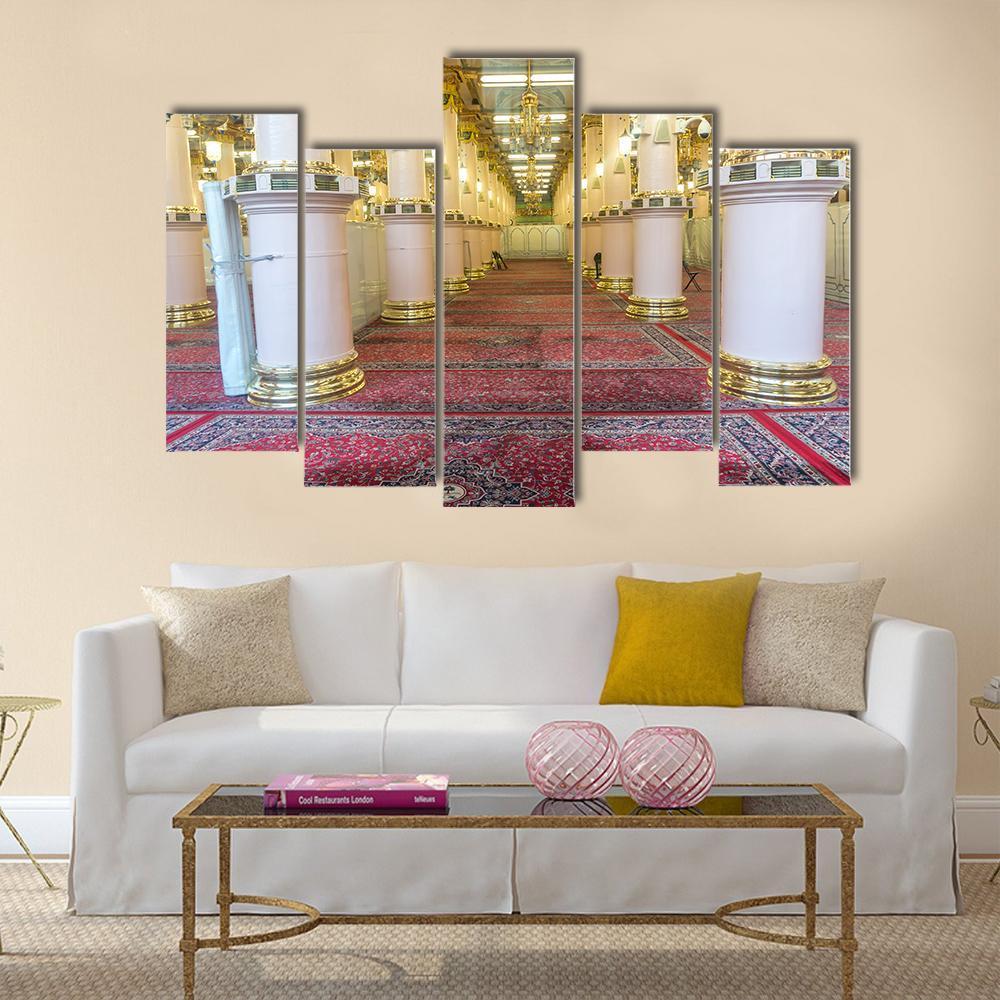 Masjid-E-Nabawi Inside Canvas Wall Art-5 Pop-Gallery Wrap-47" x 32"-Tiaracle