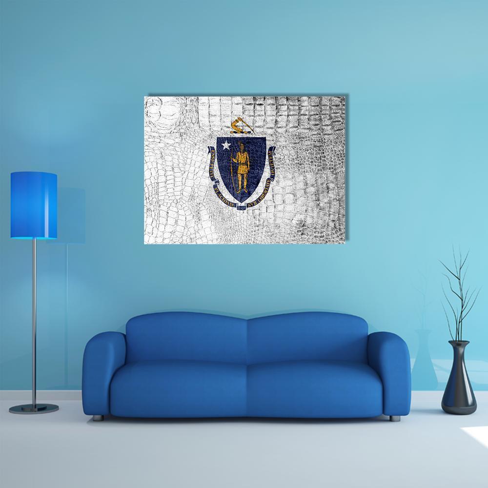 Massachusetts State Flag Canvas Wall Art-1 Piece-Gallery Wrap-48" x 32"-Tiaracle