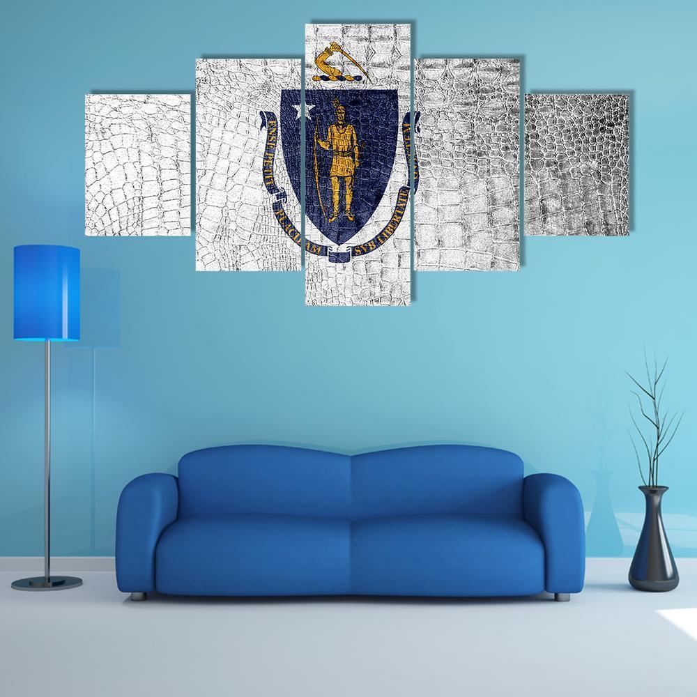 Massachusetts State Flag Canvas Wall Art-5 Star-Gallery Wrap-62" x 32"-Tiaracle
