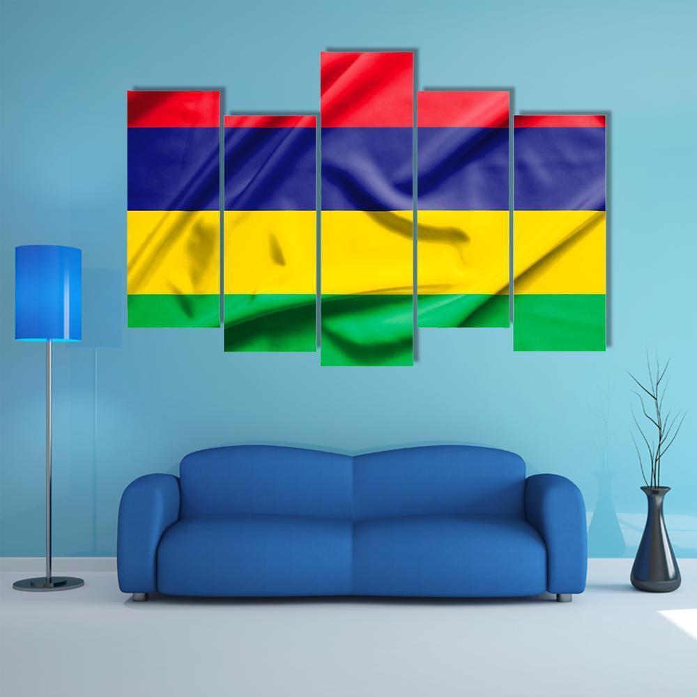 Waving Mauritius Flag Canvas Wall Art-5 Pop-Gallery Wrap-47" x 32"-Tiaracle