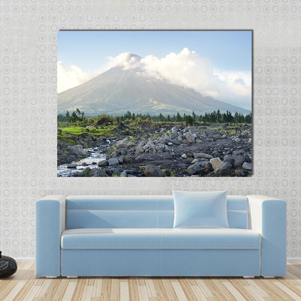 Mayon Volcano Philippines Canvas Wall Art-1 Piece-Gallery Wrap-48" x 32"-Tiaracle