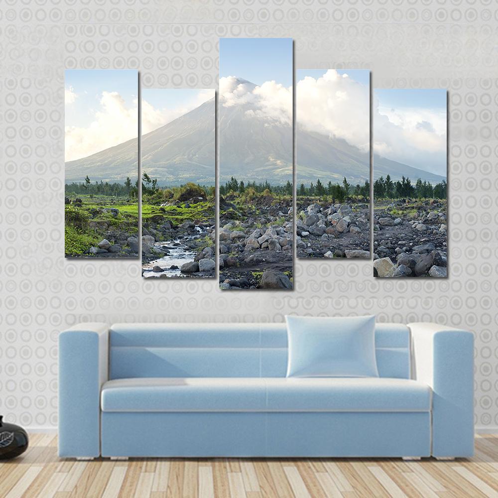 Mayon Volcano Philippines Canvas Wall Art-5 Pop-Gallery Wrap-47" x 32"-Tiaracle