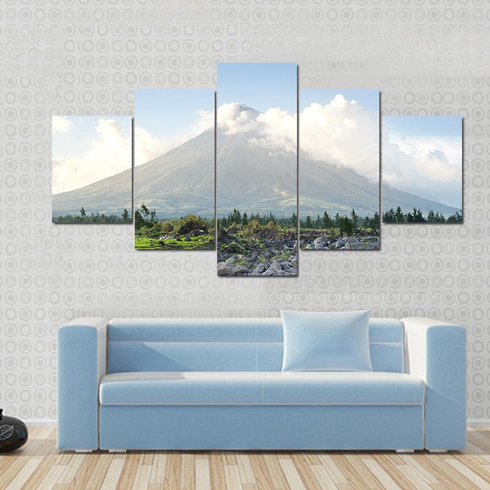 Mayon Volcano Philippines Canvas Wall Art-5 Star-Gallery Wrap-62" x 32"-Tiaracle