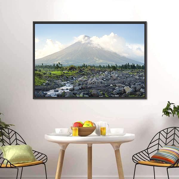 Mayon Volcano Philippines Canvas Wall Art-1 Piece-Floating Frame-24" x 16"-Tiaracle