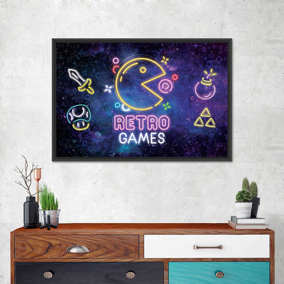 Neon -Retro -Spiele Wandkunst