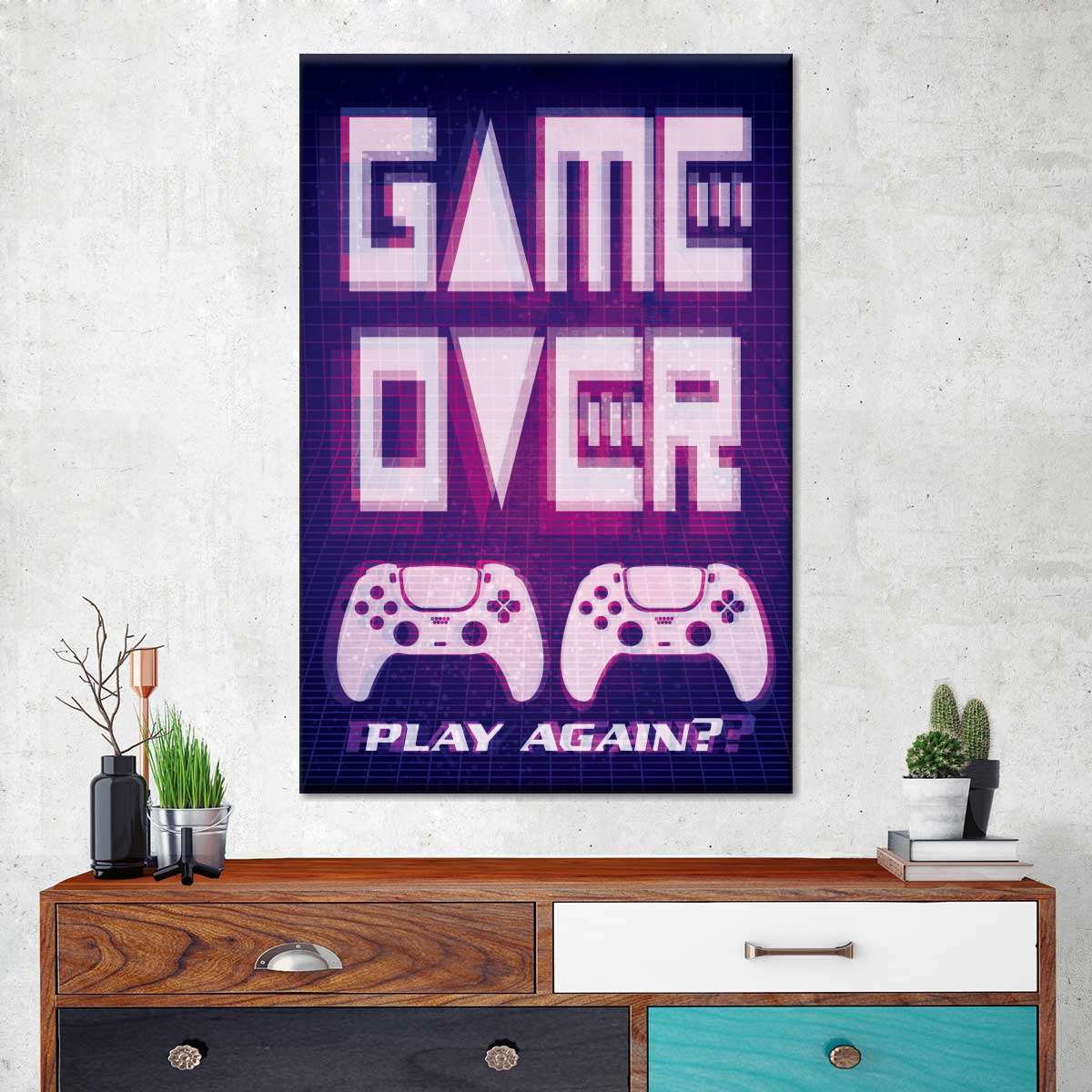 Game Over Play Again Sign Sign Wall Art