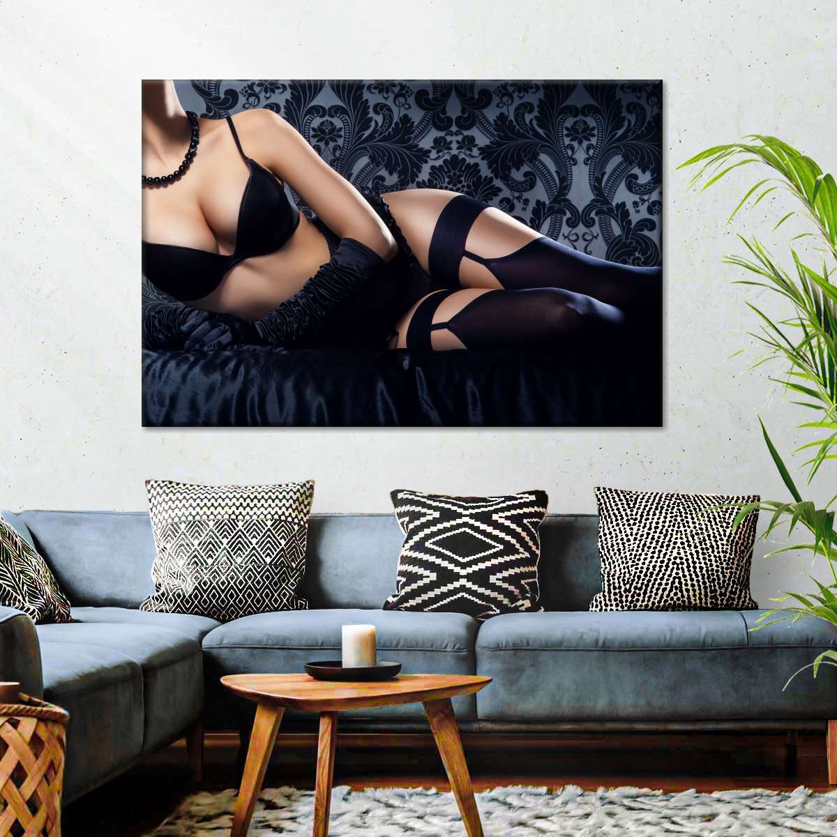 سیاہ دیوار آرٹ میں سیکسی عورت