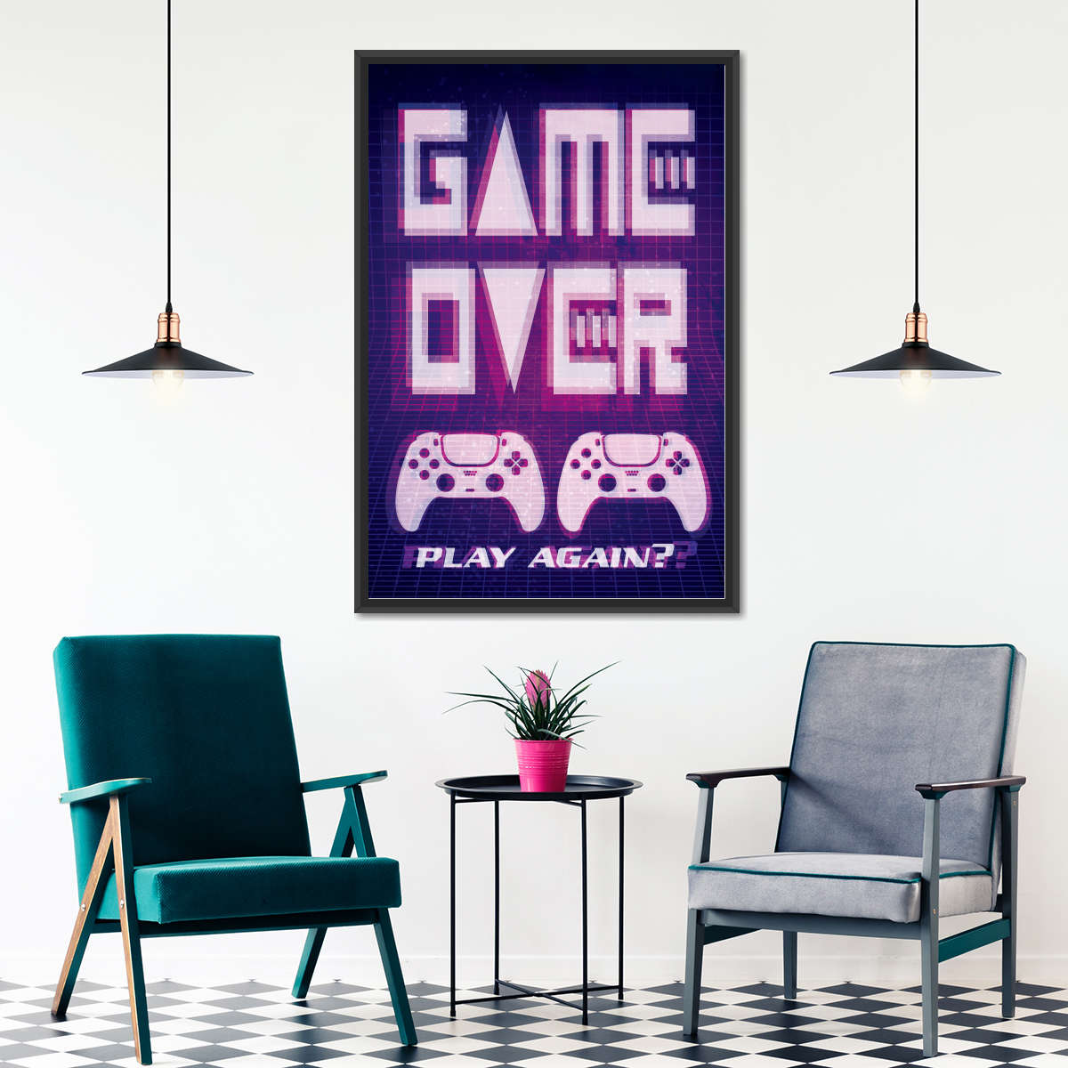 Game Over Play Again Sign Sign Wall Art
