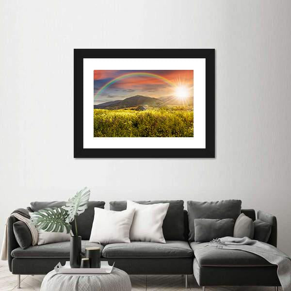 Meadow In Mountains With Rainbow Canvas Wall Art-3 Horizontal-Gallery Wrap-25" x 16"-Tiaracle