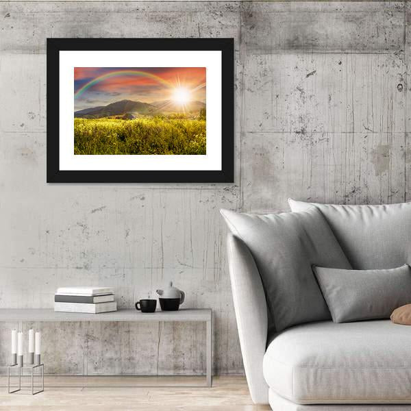 Meadow In Mountains With Rainbow Canvas Wall Art-3 Horizontal-Gallery Wrap-25" x 16"-Tiaracle