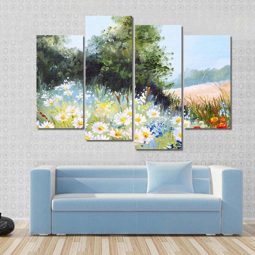 Meadow Of Daisies Canvas Wall Art-4 Pop-Gallery Wrap-50" x 32"-Tiaracle