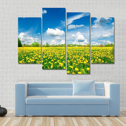 Meadow With Yellow Dandelions Canvas Wall Art-4 Pop-Gallery Wrap-50" x 32"-Tiaracle