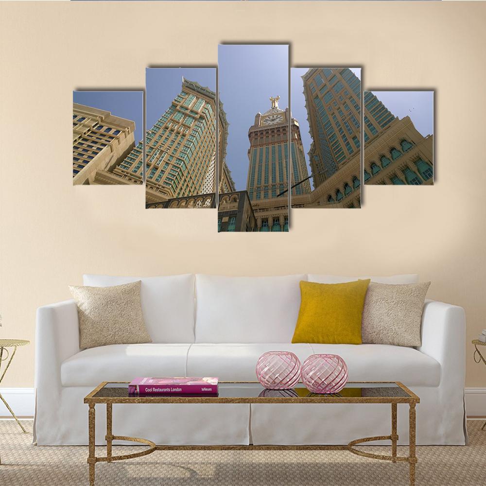 Mecca Clock Tower Canvas Wall Art-5 Star-Gallery Wrap-62" x 32"-Tiaracle