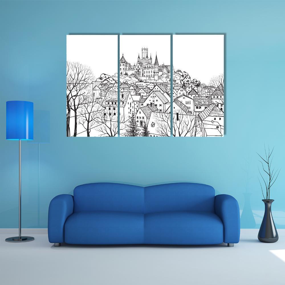 Castle & City Sketch Canvas Wall Art-3 Horizontal-Gallery Wrap-37" x 24"-Tiaracle