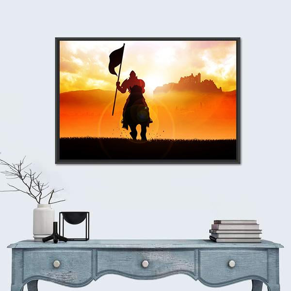 Medieval Knight On Horse Canvas Wall Art-1 Piece-Floating Frame-24" x 16"-Tiaracle