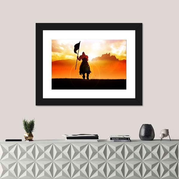 Medieval Knight On Horse Canvas Wall Art-1 Piece-Framed Print-20" x 16"-Tiaracle