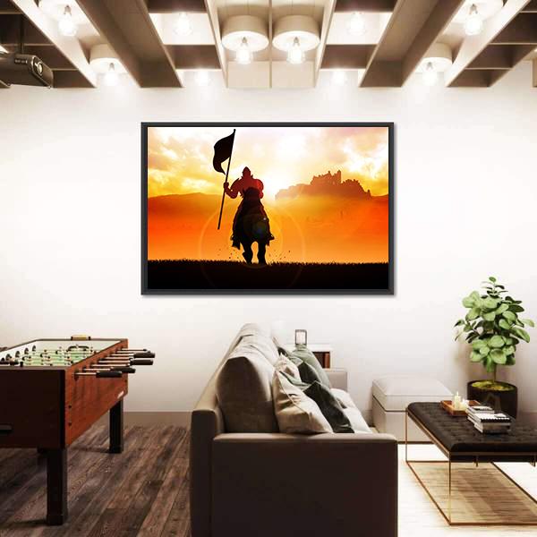 Medieval Knight On Horse Canvas Wall Art-3 Horizontal-Gallery Wrap-25" x 16"-Tiaracle