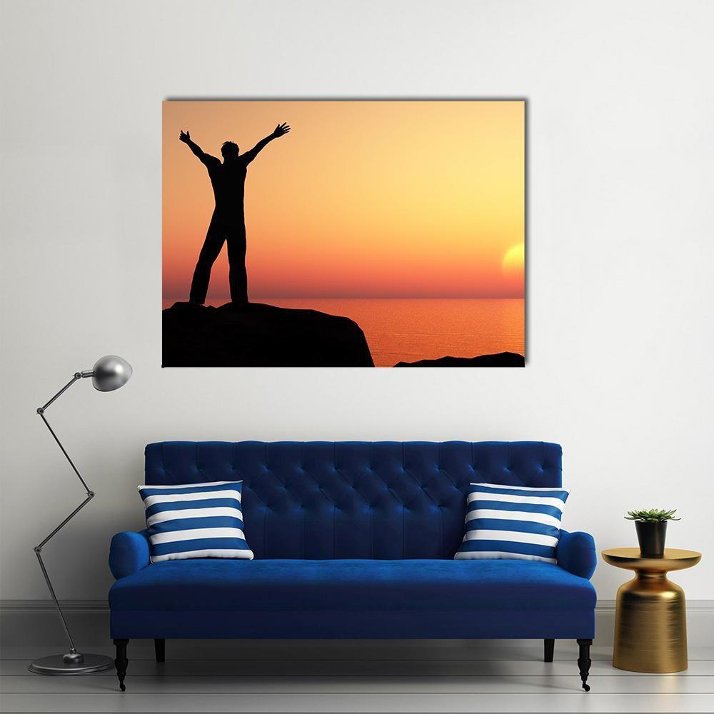 Man Greeting Sun Canvas Wall Art-1 Piece-Gallery Wrap-48" x 32"-Tiaracle