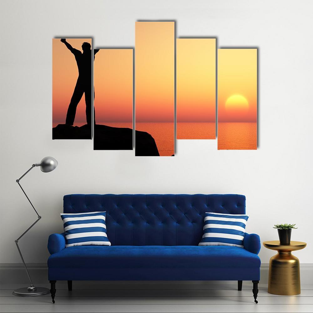 Man Greeting Sun Canvas Wall Art-5 Pop-Gallery Wrap-47" x 32"-Tiaracle