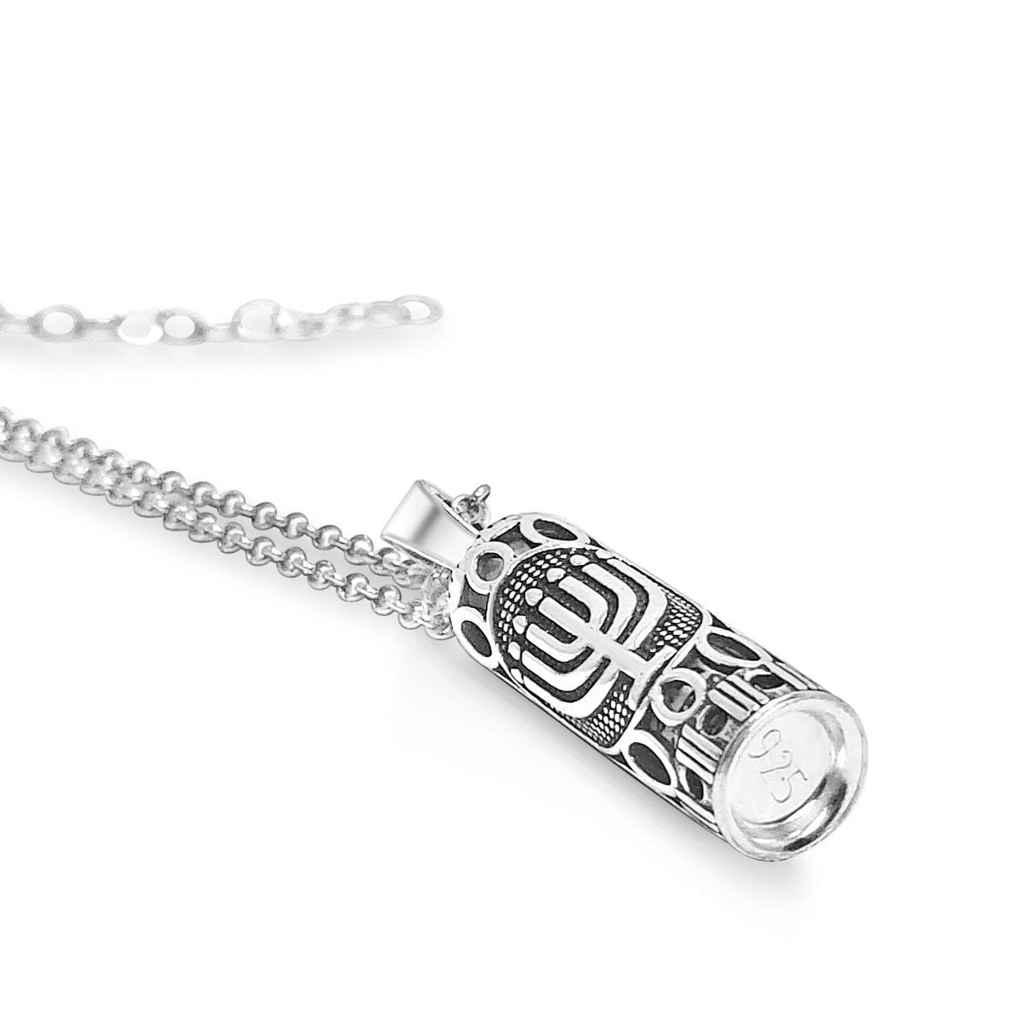 Mezuzah Necklace with Menorah in Sterling Silver