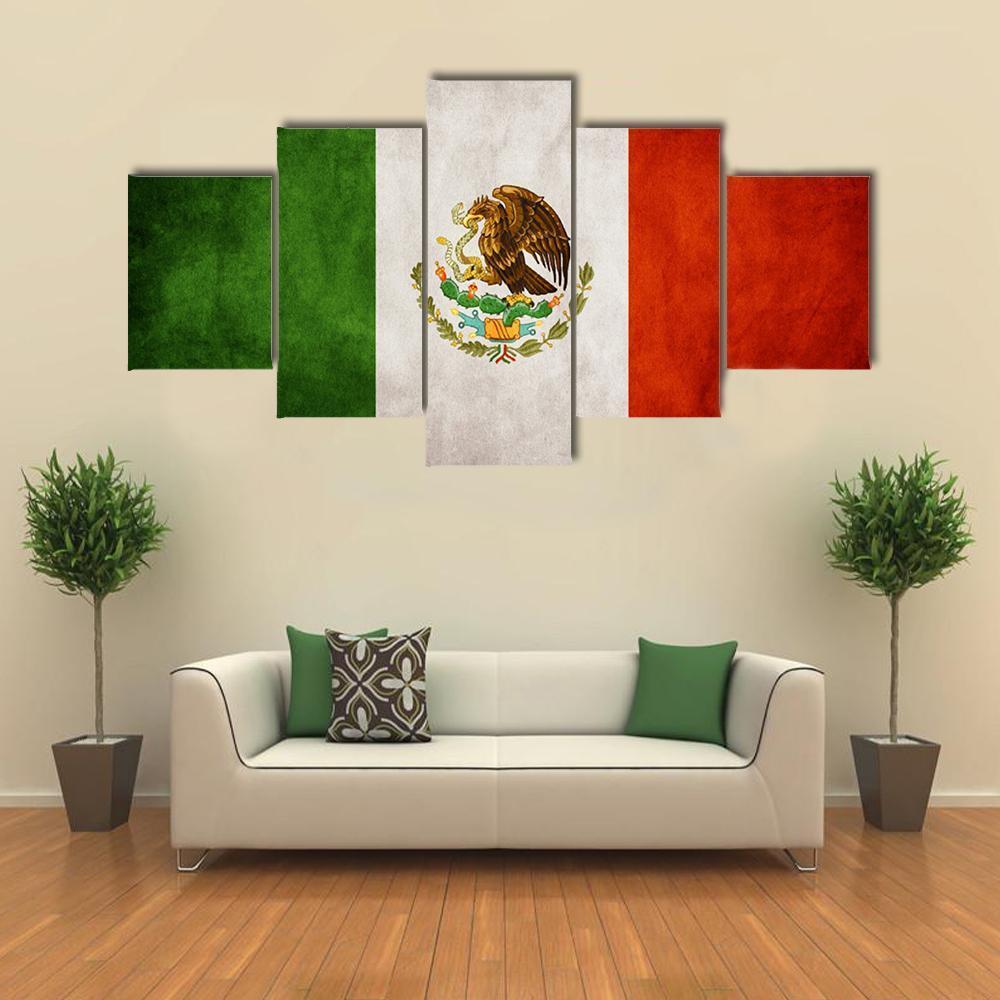 Mexican Flag Canvas Wall Art-5 Star-Gallery Wrap-62" x 32"-Tiaracle