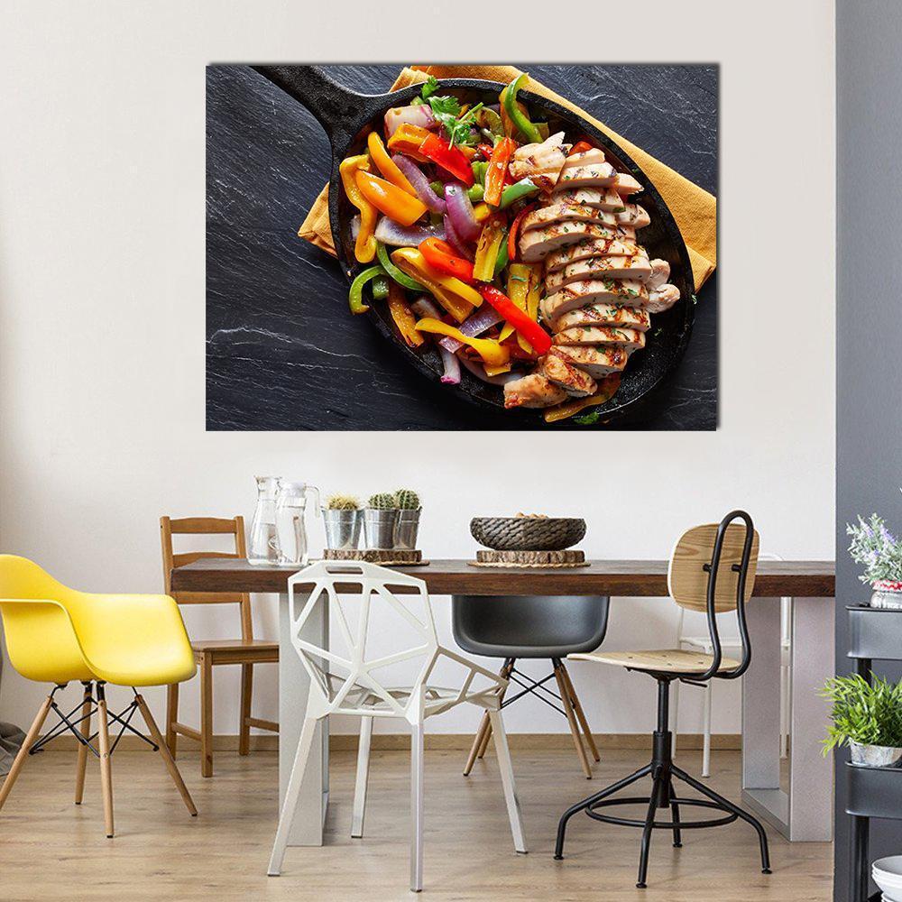 Mexican Grilled Chicken Fajitas Canvas Wall Art-1 Piece-Gallery Wrap-48" x 32"-Tiaracle