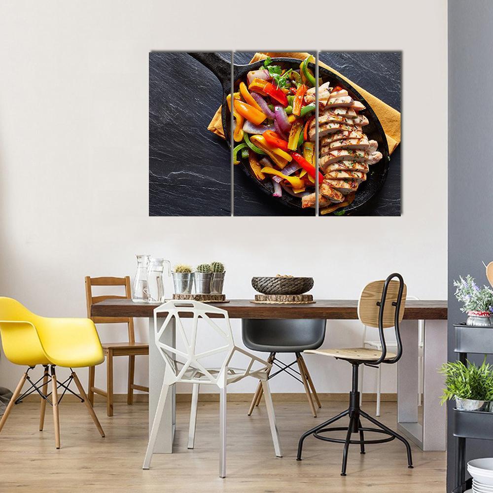 Mexican Grilled Chicken Fajitas Canvas Wall Art-3 Horizontal-Gallery Wrap-37" x 24"-Tiaracle