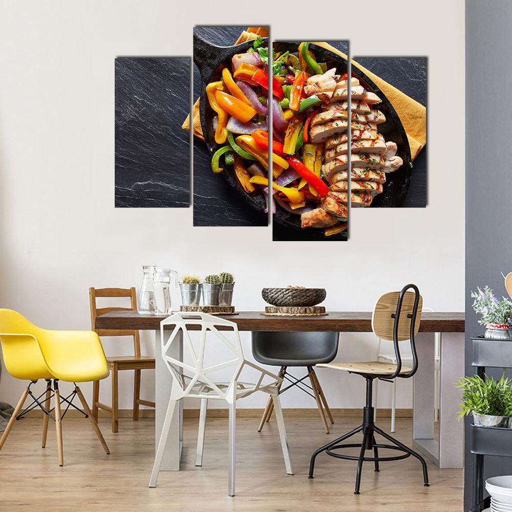 Mexican Grilled Chicken Fajitas Canvas Wall Art-4 Pop-Gallery Wrap-50" x 32"-Tiaracle