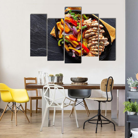 Mexican Grilled Chicken Fajitas Canvas Wall Art-5 Pop-Gallery Wrap-47" x 32"-Tiaracle