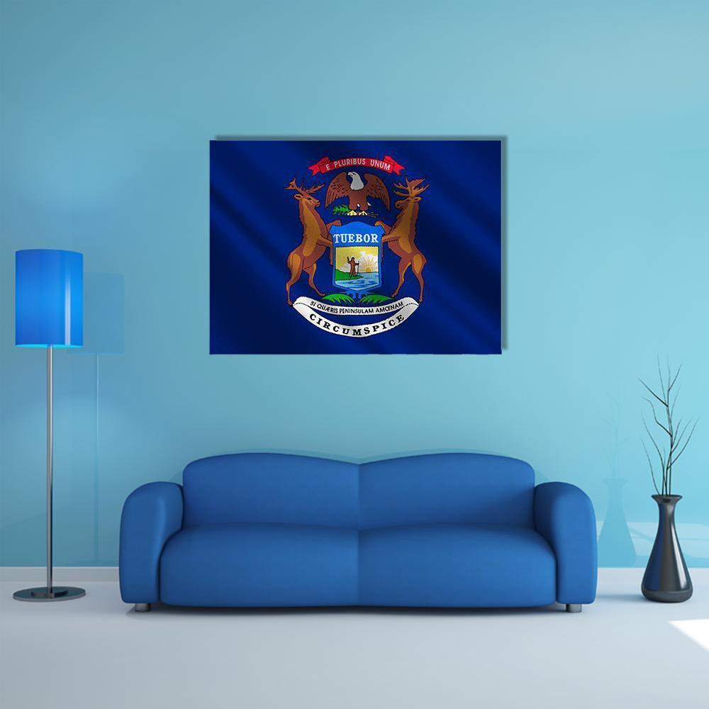 Michigan Flag Canvas Wall Art-1 Piece-Gallery Wrap-48" x 32"-Tiaracle