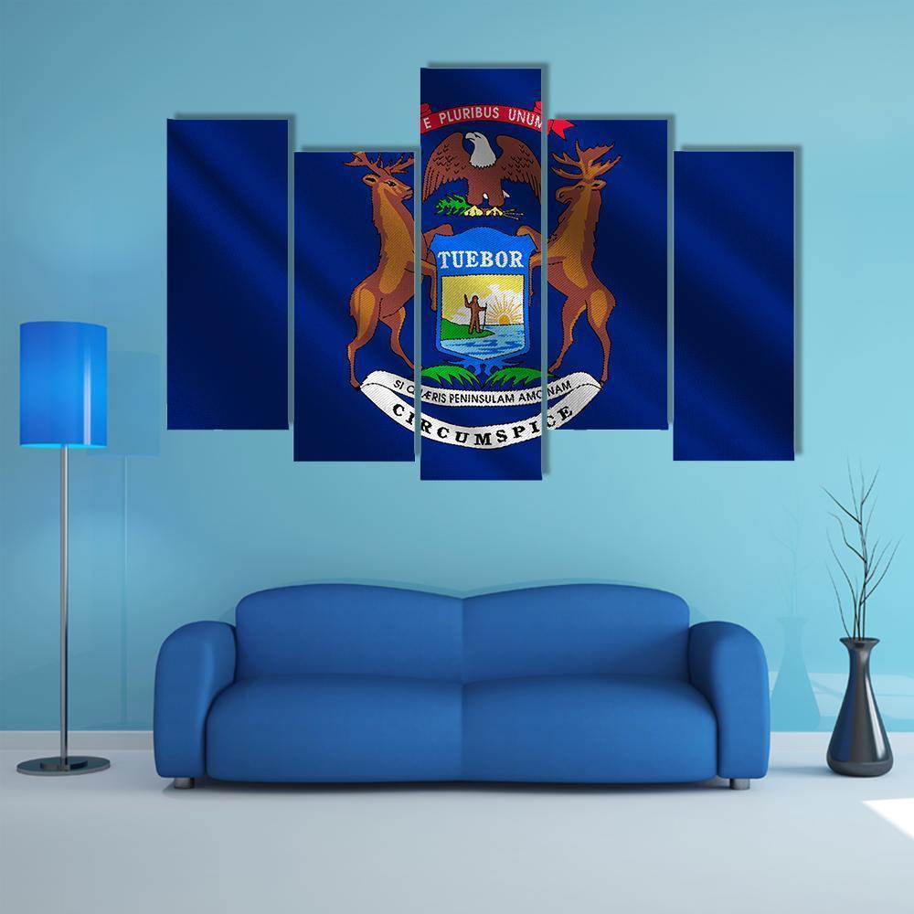 Michigan Flag Canvas Wall Art-5 Pop-Gallery Wrap-47" x 32"-Tiaracle