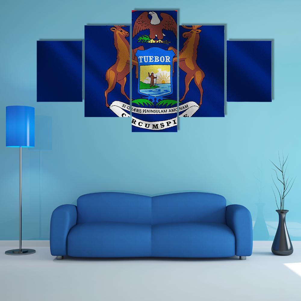 Michigan Flag Canvas Wall Art-5 Star-Gallery Wrap-62" x 32"-Tiaracle