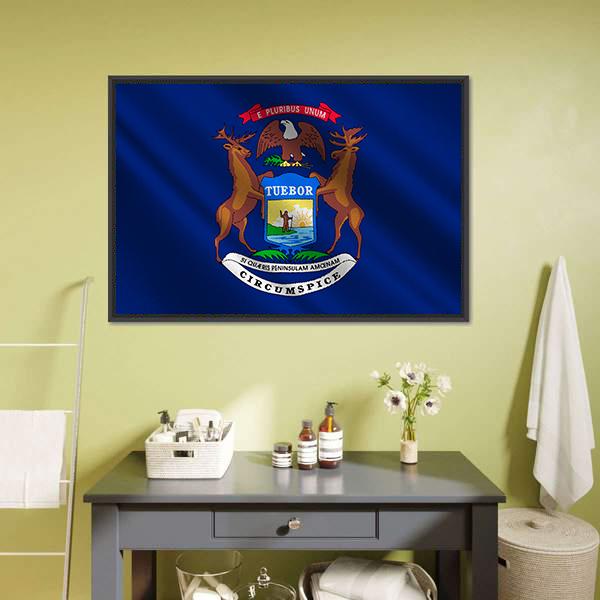 Michigan Flag Canvas Wall Art-1 Piece-Floating Frame-24" x 16"-Tiaracle