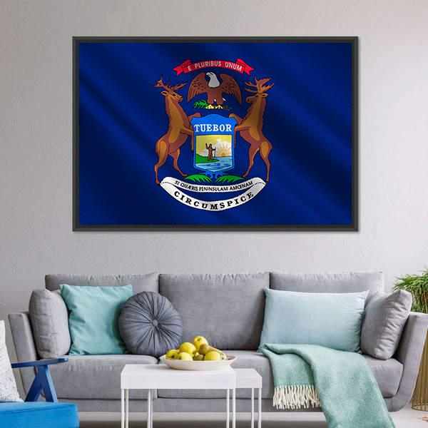 Michigan Flag Canvas Wall Art-3 Horizontal-Gallery Wrap-25" x 16"-Tiaracle