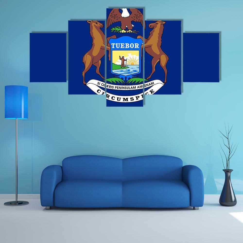 Flag Of Michigan Canvas Wall Art-5 Star-Gallery Wrap-62" x 32"-Tiaracle