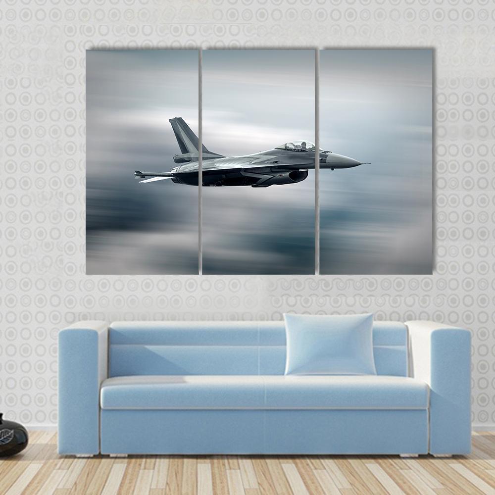 High Speed Military Airplane Canvas Wall Art-3 Horizontal-Gallery Wrap-37" x 24"-Tiaracle