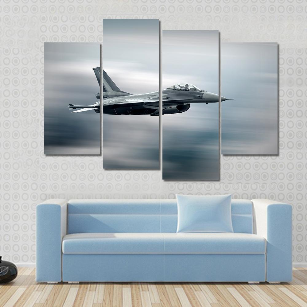 High Speed Military Airplane Canvas Wall Art-4 Pop-Gallery Wrap-50" x 32"-Tiaracle