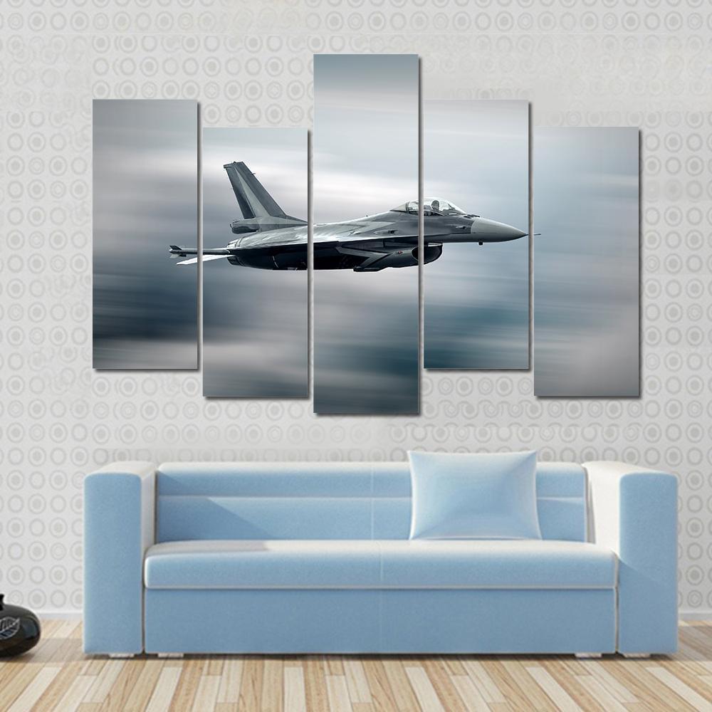 High Speed Military Airplane Canvas Wall Art-5 Pop-Gallery Wrap-47" x 32"-Tiaracle