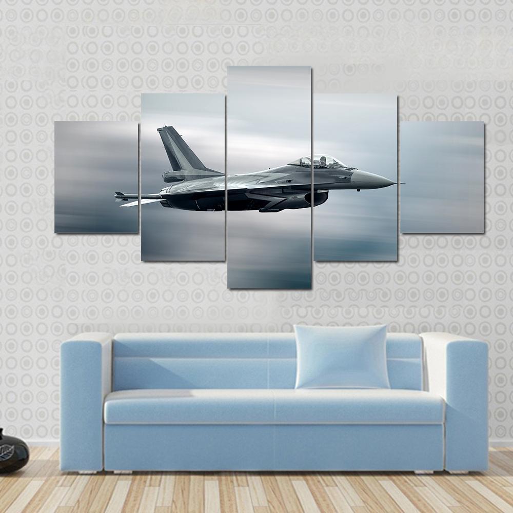 High Speed Military Airplane Canvas Wall Art-5 Star-Gallery Wrap-62" x 32"-Tiaracle