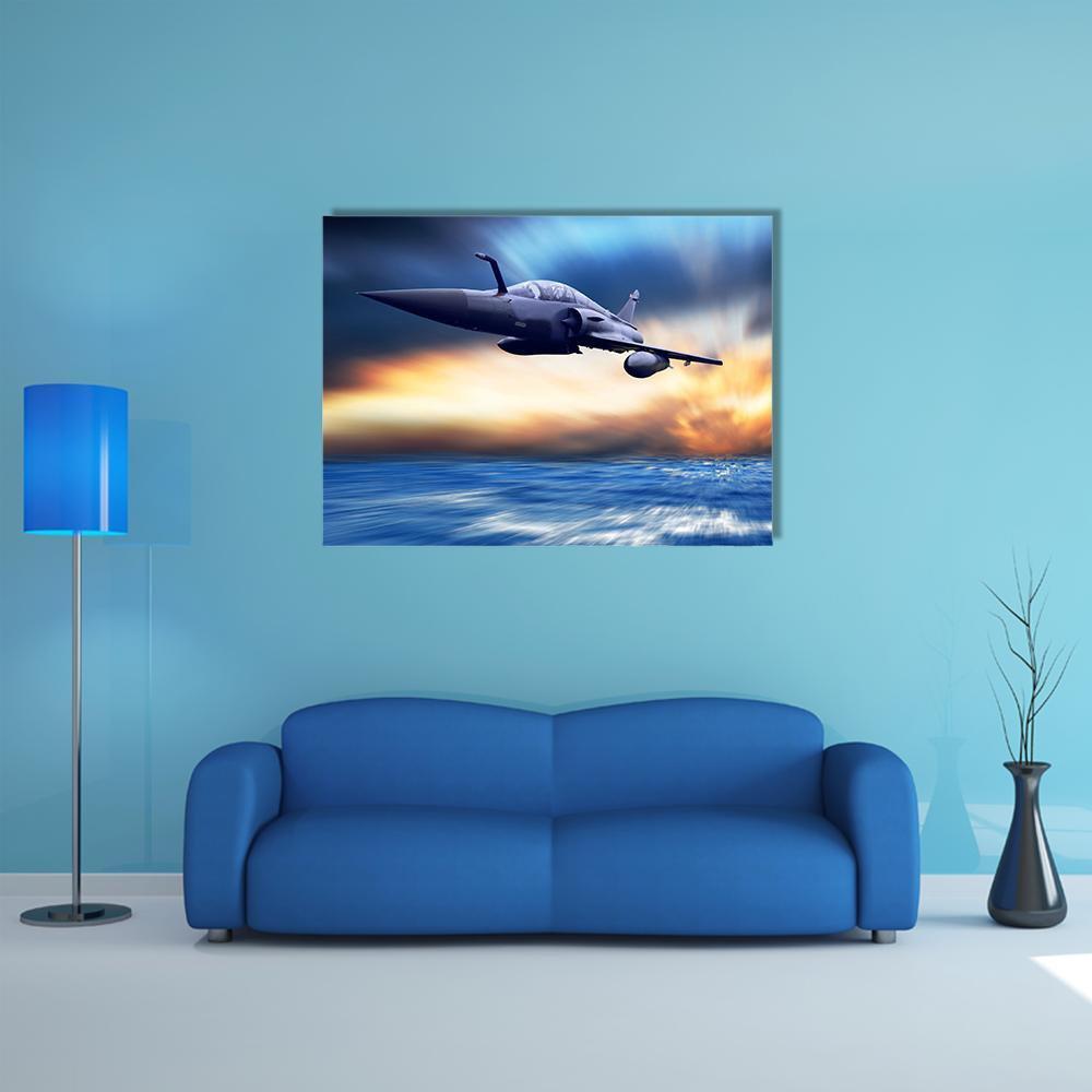 Military Airplane On Speed Canvas Wall Art-1 Piece-Gallery Wrap-48" x 32"-Tiaracle