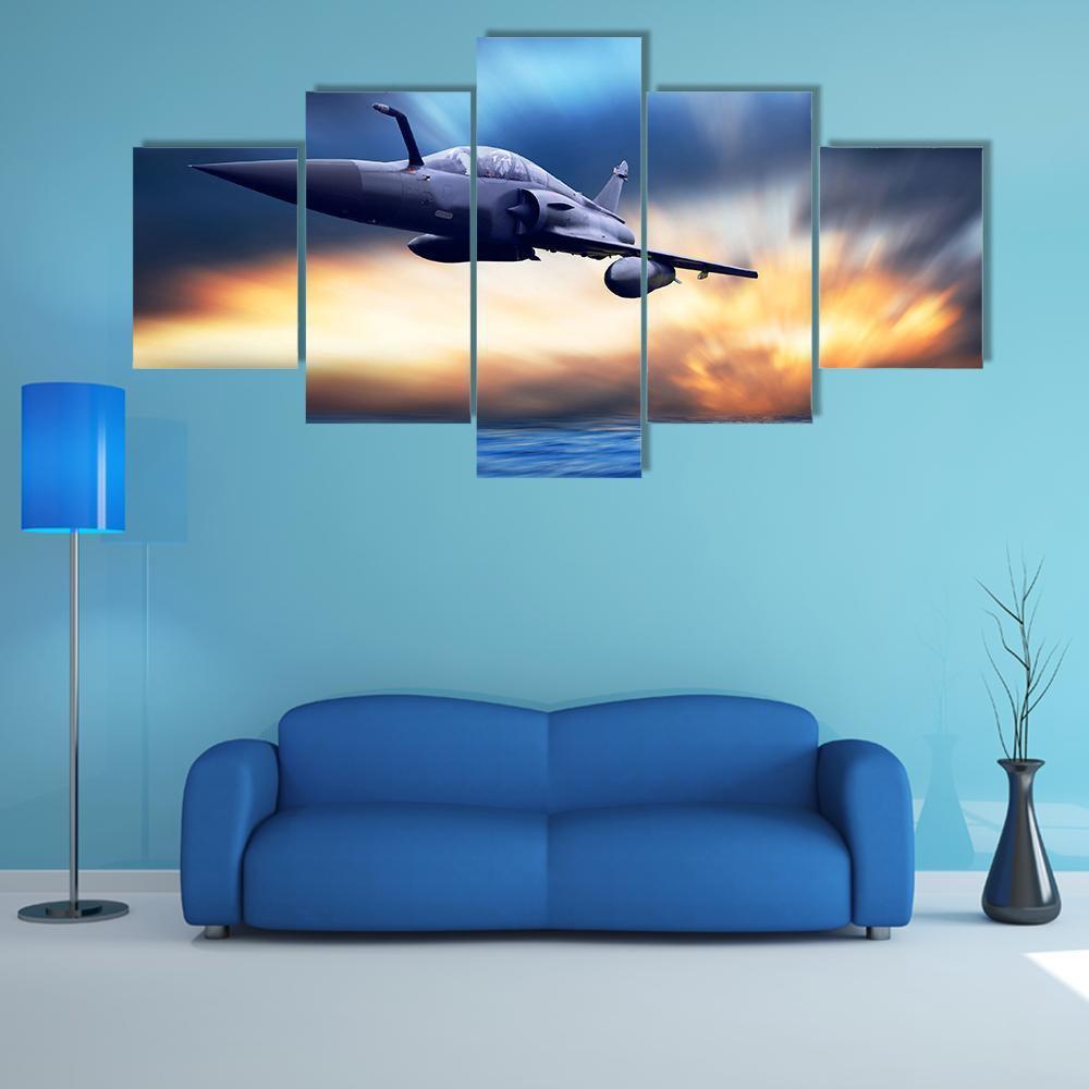 Military Airplane On Speed Canvas Wall Art-5 Star-Gallery Wrap-62" x 32"-Tiaracle
