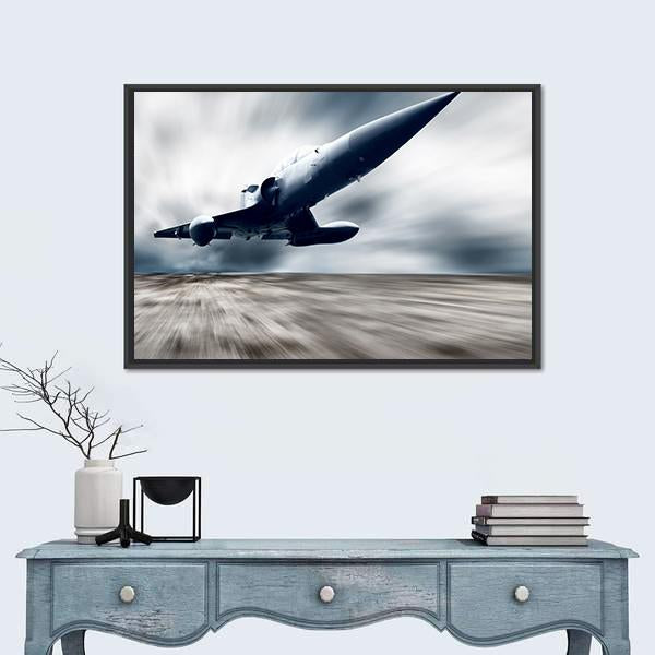 Military Airplane Taking Off Canvas Wall Art-1 Piece-Floating Frame-24" x 16"-Tiaracle