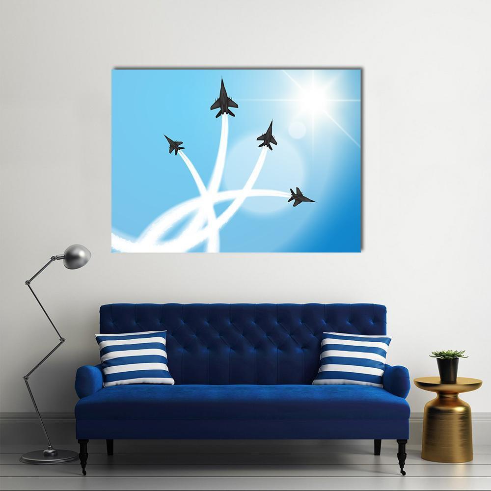 Fighter Jets Performing Acrobatics Canvas Wall Art-1 Piece-Gallery Wrap-48" x 32"-Tiaracle
