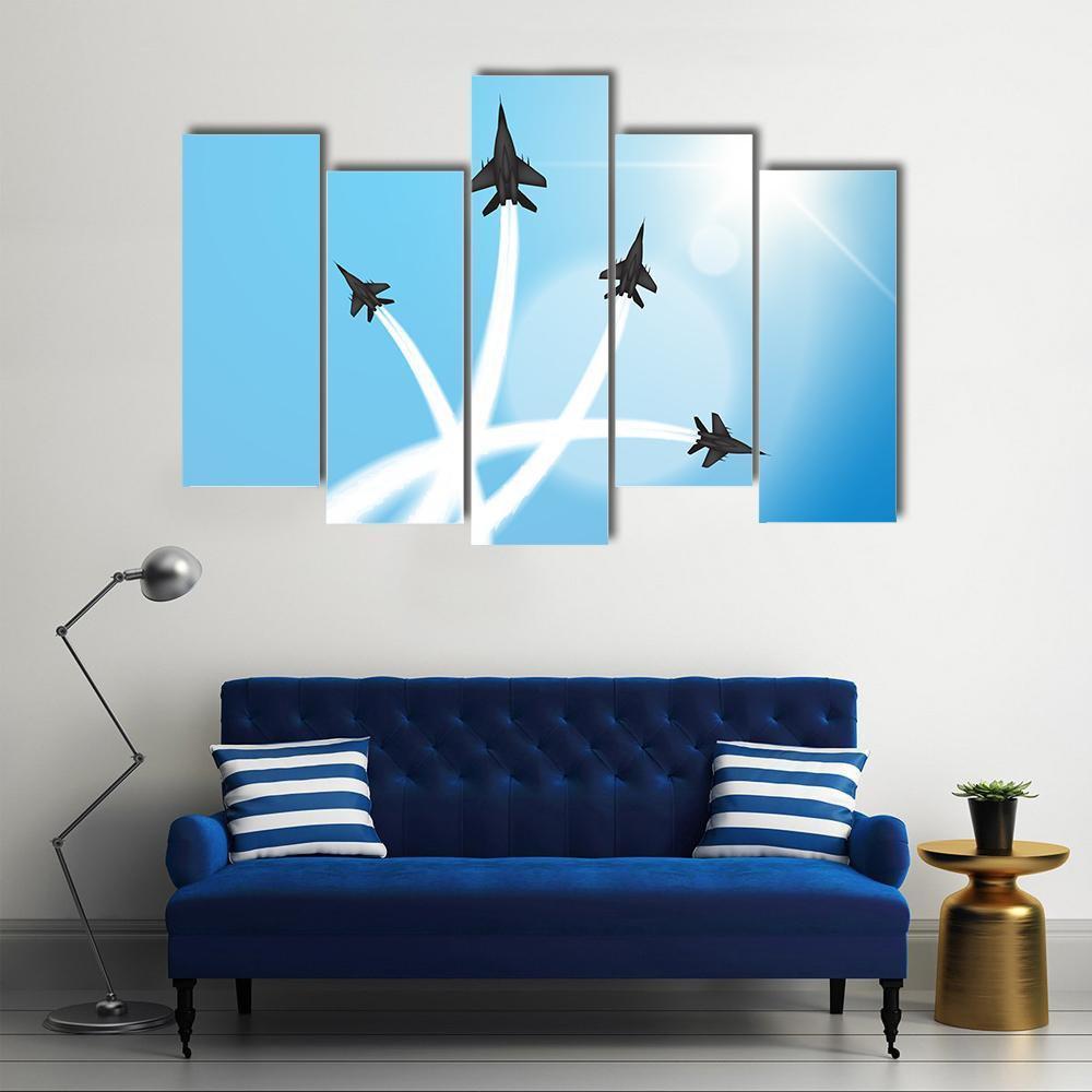 Fighter Jets Performing Acrobatics Canvas Wall Art-5 Pop-Gallery Wrap-47" x 32"-Tiaracle
