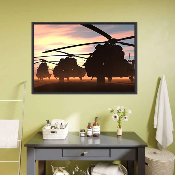 Military Helicopters Canvas Wall Art-1 Piece-Floating Frame-24" x 16"-Tiaracle